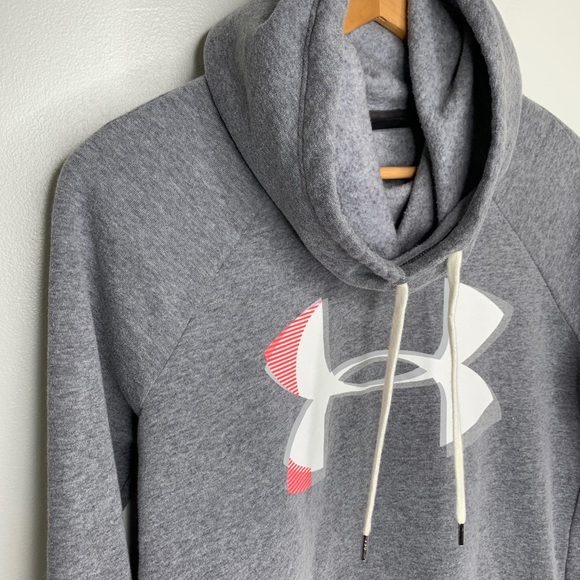 Under Armour Loose Size Small Womens Funnel Neck Hoodie Gray Large Decal - Picture 9 of 10
